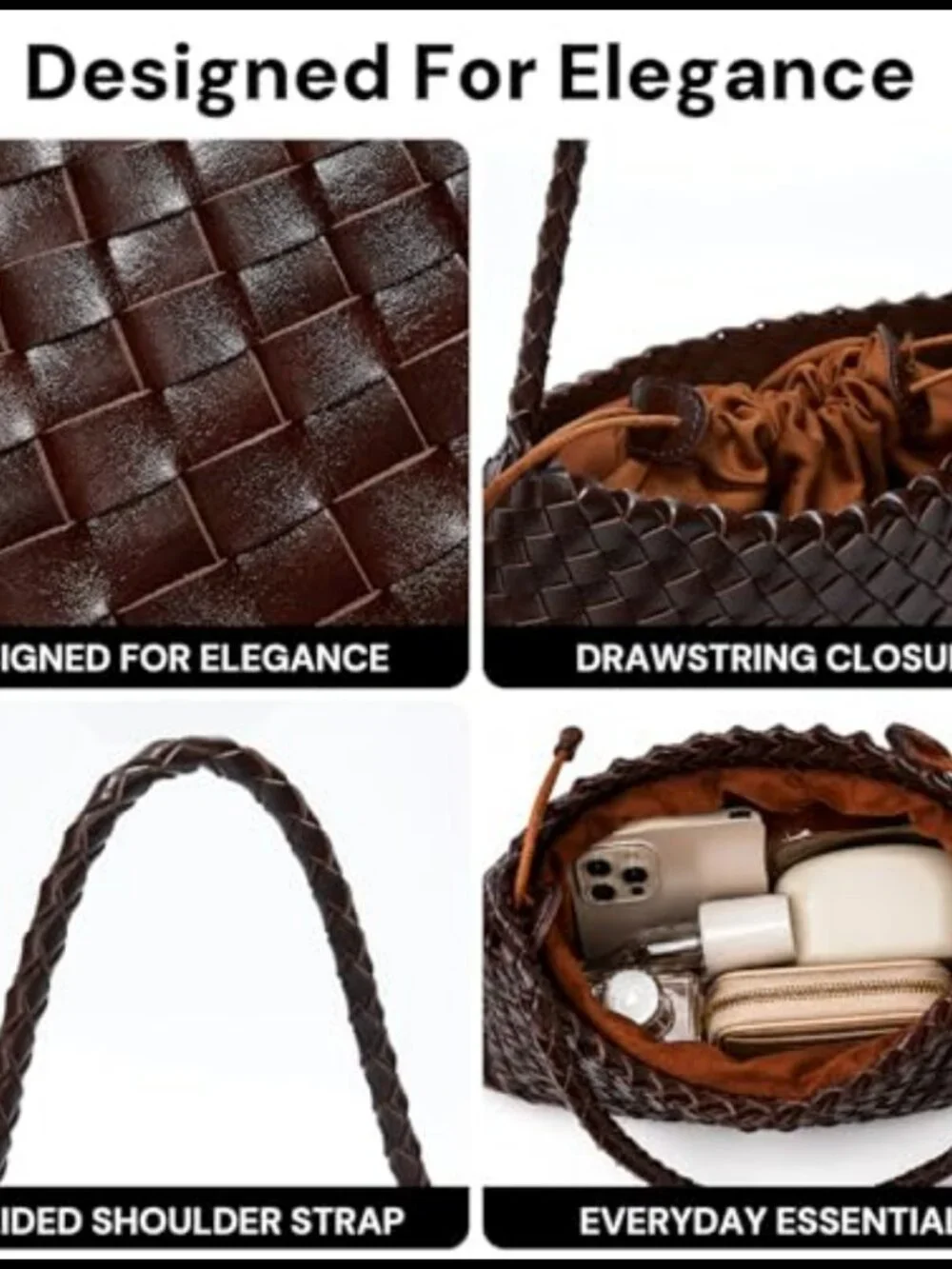 Woven Shoulder Bag Vegan Leather Basket-Weave Hobo Purse